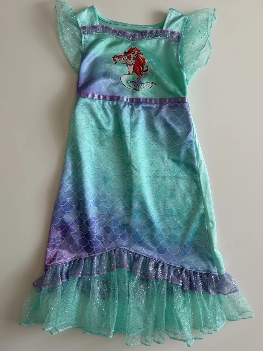 Disney Ariel Glittery Aqua and Purple Mermaid Dress, Night Gown Baby Toddler 3T